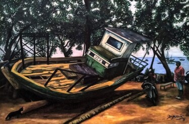 Pintura intitulada "Boat at Beira-Mar" por Djalma Brochado, Obras de arte originais, Óleo