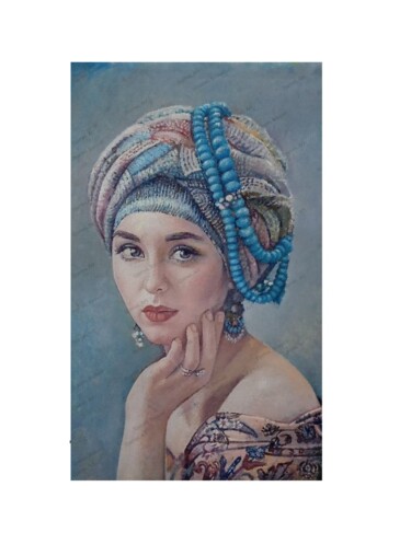 Pintura intitulada "portrait femme huil…" por Djamel Baouali, Obras de arte originais, Óleo