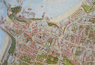 绘画 标题为“plan de BIARRITZ” 由Djamel Eddine Hafis, 原创艺术品, 纸