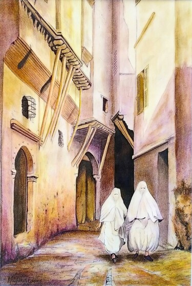 Peinture intitulée "The Red Sea Street…" par Djamel Eddine Mebrek, Œuvre d'art originale, Aquarelle