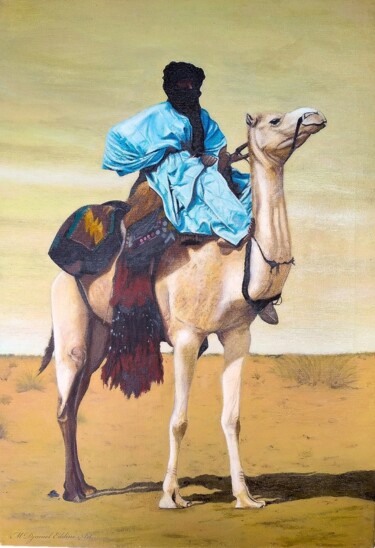 Painting titled "Blue man, Tassili ,…" by Djamel Eddine Mebrek, Original Artwork, Oil Mounted on Wood Stretcher frame