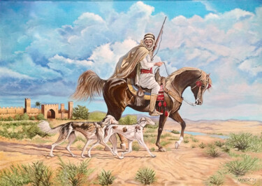 Peinture intitulée "Algerian Arab knight" par Djamel Eddine Mebrek, Œuvre d'art originale, Huile Monté sur Châssis en bois