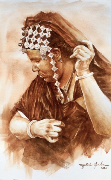 Pittura intitolato "Tuareg 2" da Djelloul Merhab, Opera d'arte originale, Acquarello