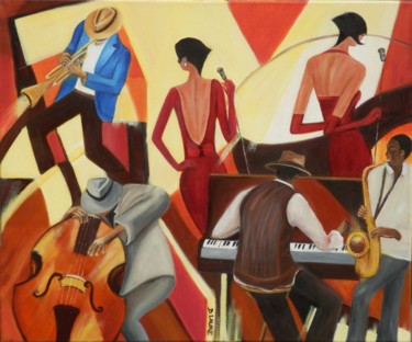 Pintura intitulada "Orchestre de jazz" por D Laure, Obras de arte originais, Óleo