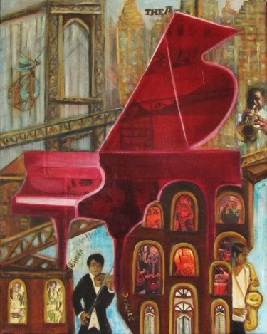 Pittura intitolato "New York Music et A…" da D Laure, Opera d'arte originale, Olio Montato su Telaio per barella in legno