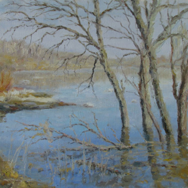 Painting titled "The Spring Day. Flo…" by Nikolay Dmitriev, Original Artwork, Oil Mounted on Wood Stretcher frame
