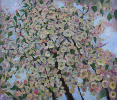 Pittura intitolato "Blooming Apple Tree…" da Nikolay Dmitriev, Opera d'arte originale, Olio Montato su Telaio per barella in…