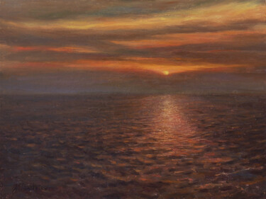 Peinture intitulée "Sunset On The Sea -…" par Nikolay Dmitriev, Œuvre d'art originale, Huile Monté sur Carton