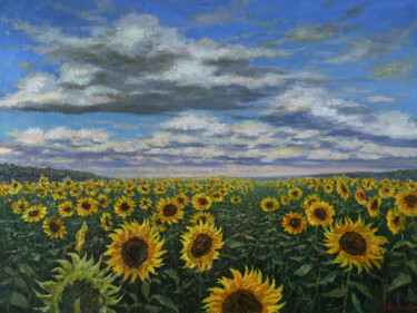 Pittura intitolato "Sunflowers - sunflo…" da Nikolay Dmitriev, Opera d'arte originale, Olio Montato su Telaio per barella in…