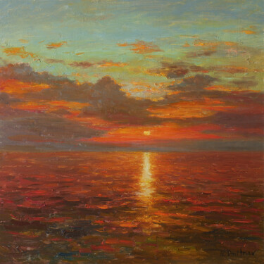 Painting titled "Bright Sunset Over…" by Nikolay Dmitriev, Original Artwork, Oil