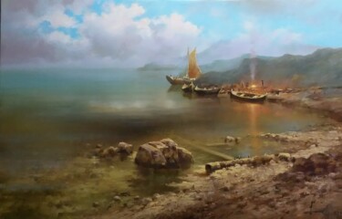 Peinture intitulée ""Море,тишина и спок…" par Dmitrii Balakhonov, Œuvre d'art originale, Huile