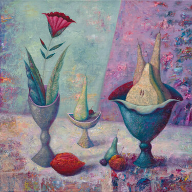 Pittura intitolato "Lilac still life." da Dmitrii Ryzhikov, Opera d'arte originale, Acrilico Montato su Telaio per barella i…