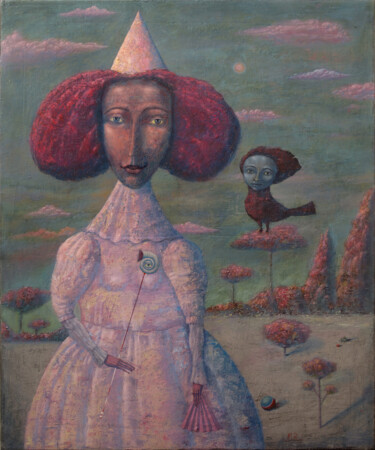 Painting titled "Lunar promenade" by Dmitrii Ryzhikov, Original Artwork, Acrylic Mounted on Wood Stretcher frame