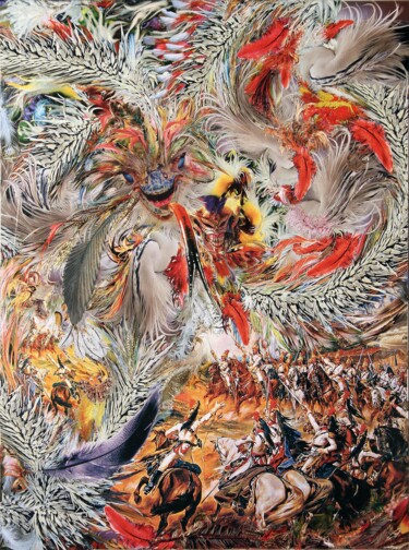 Collages intitulée "Битва с Пернатым Зм…" par Dmitrii Shulkovich, Œuvre d'art originale, Collages Monté sur Carton