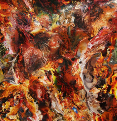 Коллажи под названием "Красное озеро" - Дмитрий Шулькович, Подлинное произведение искусства, Коллажи Установлен на картон