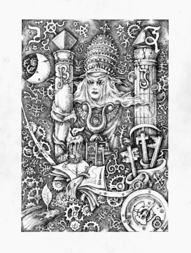 Рисунок под названием "#II The Popess" - Дмитрий Хась, Подлинное произведение искусства, Гелевая ручка