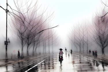 Картина под названием "Улица в город" - Dmitriy Ivanov, Подлинное произведение искусства, Чернила Установлен на Алюминий
