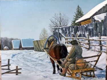 Painting titled "Зима" by Dmitriy Pokanevich, Original Artwork, Oil