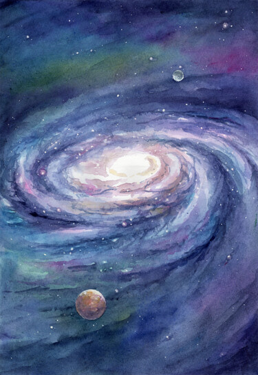 Painting titled "Space spiral galaxy" by Dmitriy Shvetsov, Original Artwork, Watercolor