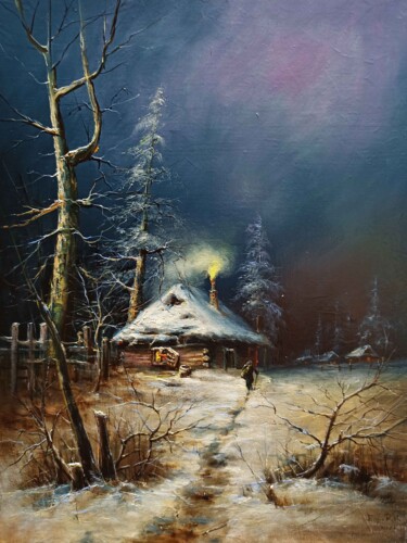 Schilderij getiteld "Winter Night in For…" door Dmitry Barabash, Origineel Kunstwerk, Olie