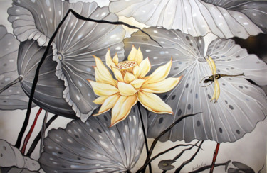 Schilderij getiteld "Lotus flower Zen art" door Dmitry King, Origineel Kunstwerk, Film Print