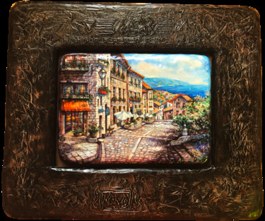 Pittura intitolato "Cityscape" da Dmitry King, Opera d'arte originale, Acrilico Montato su Pannello di legno