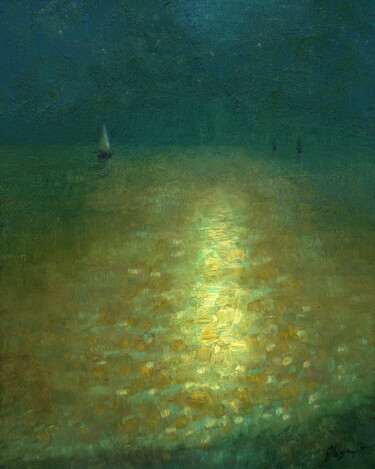 Картина под названием "Moonlight night 3" - Dmitry Oleyn, Подлинное произведение искусства, Масло Установлен на Деревянная р…