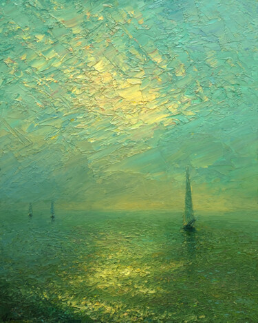 Pittura intitolato "Evening sea 3" da Dmitry Oleyn, Opera d'arte originale, Olio Montato su Telaio per barella in legno