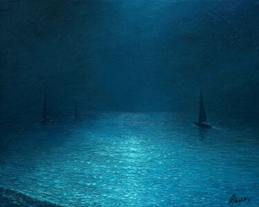 Картина под названием "Wonderful night" - Dmitry Oleyn, Подлинное произведение искусства, Масло Установлен на Деревянная рам…
