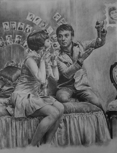 Painting titled "A heartfelt convers…" by Dmitry Selivanov, Original Artwork, Pencil Mounted on Wood Stretcher frame