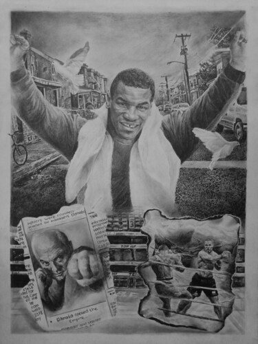 Pintura intitulada "Mike Tyson" por Dmitry Selivanov, Obras de arte originais, Lápis