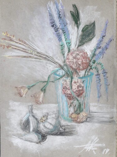 Disegno intitolato "Garlic Stills" da Dmytro Koptyev, Opera d'arte originale, Pastello