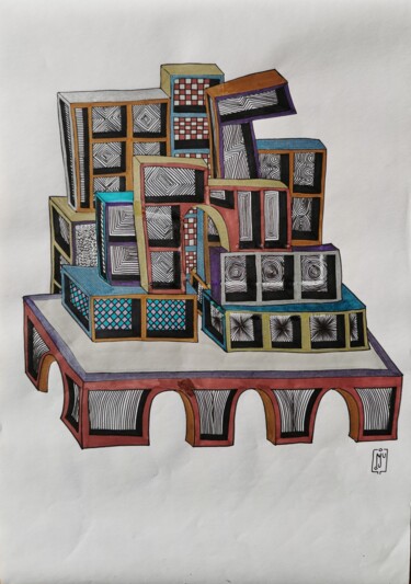 Tekening getiteld "ACCUMULATION" door Do.M.Ju, Origineel Kunstwerk, Marker