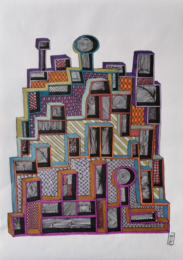 Drawing titled "FACADES" by Do.M.Ju, Original Artwork, Marker