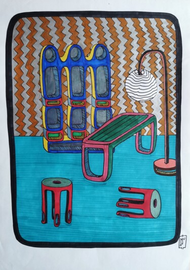 Tekening getiteld "BROKEN STOOL" door Do.M.Ju, Origineel Kunstwerk, Marker