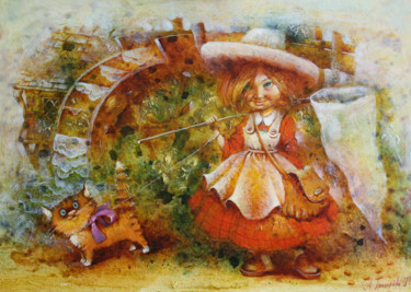 Pittura intitolato "На рыбалку" da Anna Dobrodii, Opera d'arte originale, Olio Montato su Telaio per barella in legno