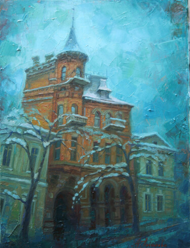 Картина под названием "Бирюзовая зима" - Анна Добродий, Подлинное произведение искусства, Масло Установлен на Деревянная рам…