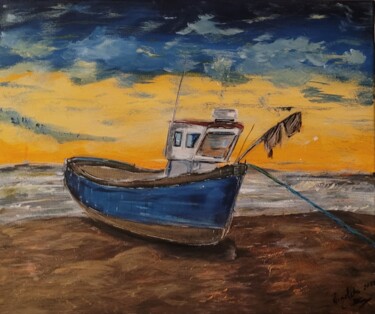 Painting titled "le port désert" by Dochka Mihova (Nikoleta), Original Artwork, Acrylic