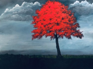 Painting titled "A red tree" by Dolgor Dugarova (Dolgor Art), Original Artwork, Acrylic