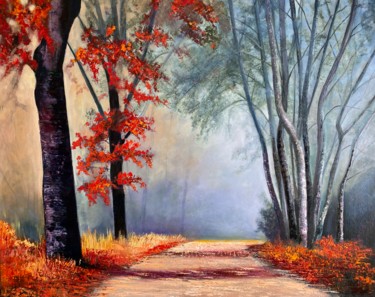 Painting titled "Beautiful Autumn" by Dolgor Dugarova (Dolgor Art), Original Artwork, Oil Mounted on Wood Stretcher frame