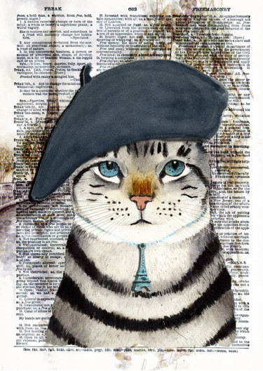 Digital Arts titled "Little French Cat" by Dodi Ballada, Original Artwork, Digital Painting