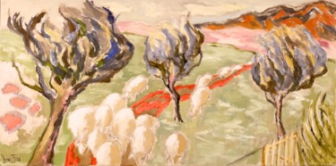 Peinture intitulée "Moutons dans le vent" par Dominique Bertrand, Œuvre d'art originale, Huile