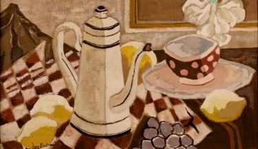 Peinture intitulée "La cafetière blanche" par Dominique Bertrand, Œuvre d'art originale, Huile