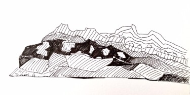 Drawing titled "Les montagnes Corses" by Dominique Corti, Original Artwork, Ink