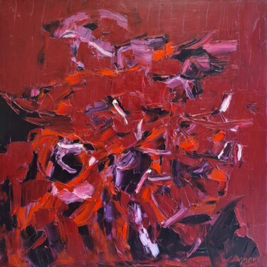 Painting titled "cromatico rosso (fu…" by Domenico Asmone, Original Artwork, Oil Mounted on Wood Stretcher frame