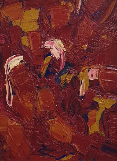 Painting titled "Cromatico rosso 9" by Domenico Asmone, Original Artwork, Oil Mounted on Cardboard