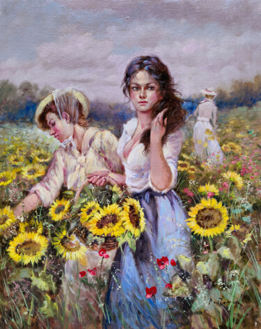 「In the field of sun…」というタイトルの絵画 Domenico Roncaによって, オリジナルのアートワーク, オイル ウッドストレッチャーフレームにマウント