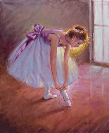 Painting titled "Ballet dancer in ba…" by Domenico Ronca, Original Artwork, Oil Mounted on Wood Stretcher frame