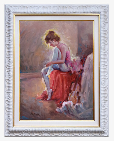 Painting titled "BALLET DANCER WITH…" by Domenico Ronca, Original Artwork, Oil Mounted on Wood Stretcher frame