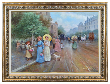 Pittura intitolato "PARISIAN CITY LIFE…" da Domenico Ronca, Opera d'arte originale, Olio Montato su Telaio per barella in le…